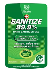 Radico Sanitize 99.9% Hand Sanitizer Gel Aloe Vera (label) Device mark 4589129 Trademark