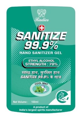 Radico Sanitize 99.9% Hand Sanitizer Gel Cool Mint (label) Device mark 4589130 Trademark
