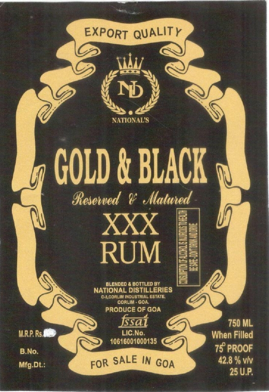 Gold & Black Reserved & Matured Xxx Rum Device mark 4603079 Trademark