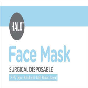 Halo - Face Mask - Surgical Disposable 3 Ply (spun Bond With Melt Blown Layer) Device mark 4631161 Trademark