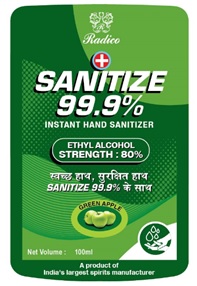 Radico Sanitize 99.9% Instant Hand Sanitizer Green Apple (label) Device mark 4657140 Trademark
