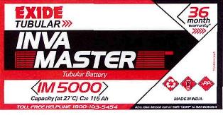 Exide Tubular Inva Master Im5000(label) Device mark 2815798 Trademark