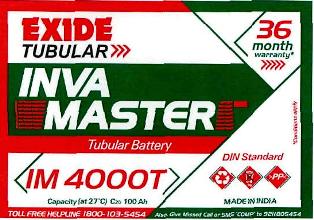 Exide Tubular Inva Master Im4000t(label) Device mark 2815800 Trademark