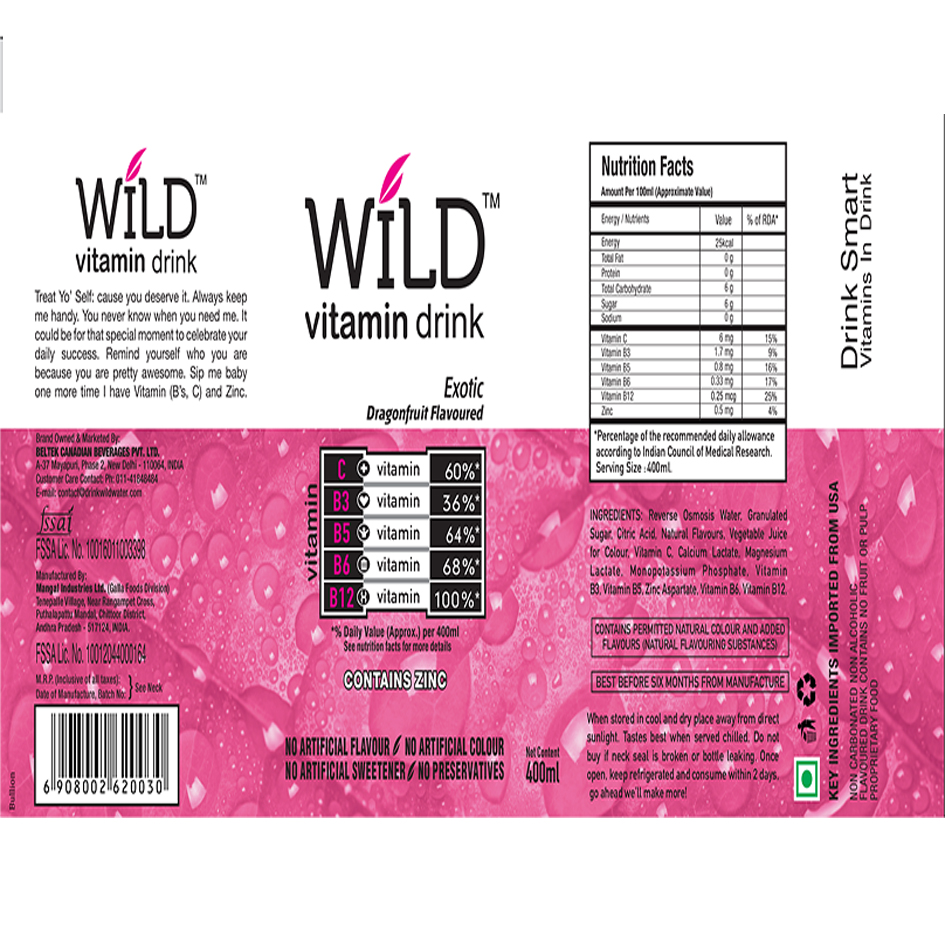 Wild Vitamin Drink (drink Smart) Label Device mark 3713905 Trademark