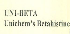 Uni-beta Unichem's Betahistine Device mark 2817123 Trademark