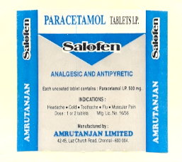 Salofen, Paracetamol Tablets I.p., Triangle, (device) Device mark 854166 Trademark