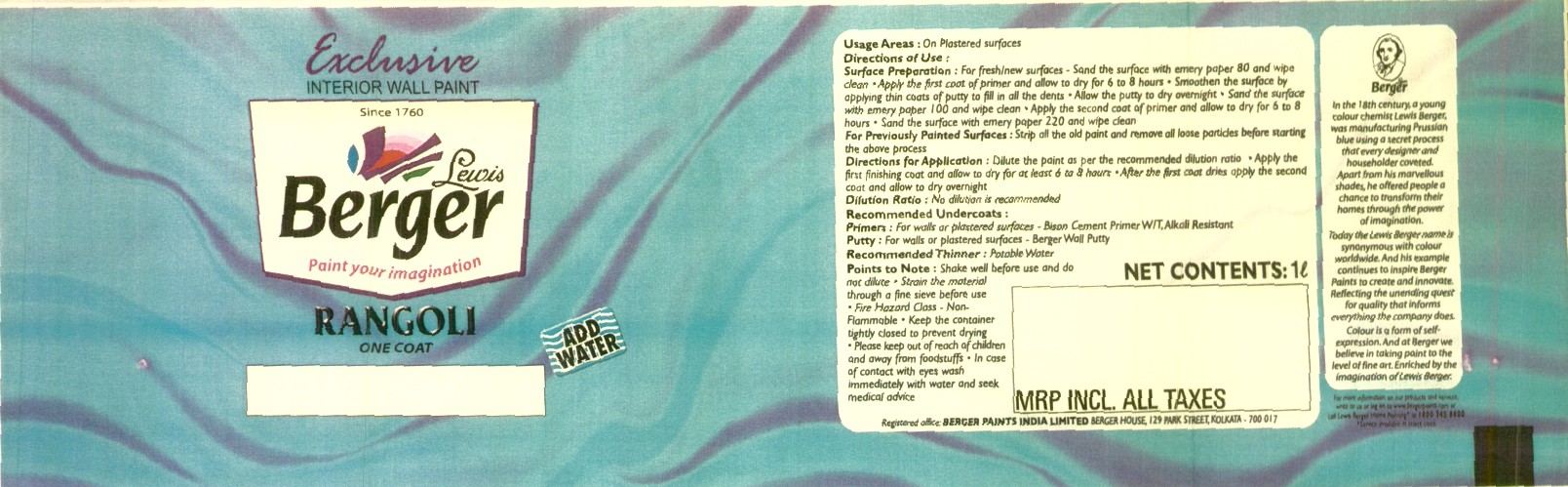 Exclusive, Berger, Rangoli (label) Device mark 1498701 Trademark