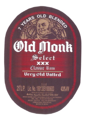 Old Monk Select Xxx Classic Rum Very Old Vatted. Device mark 5408171 Trademark