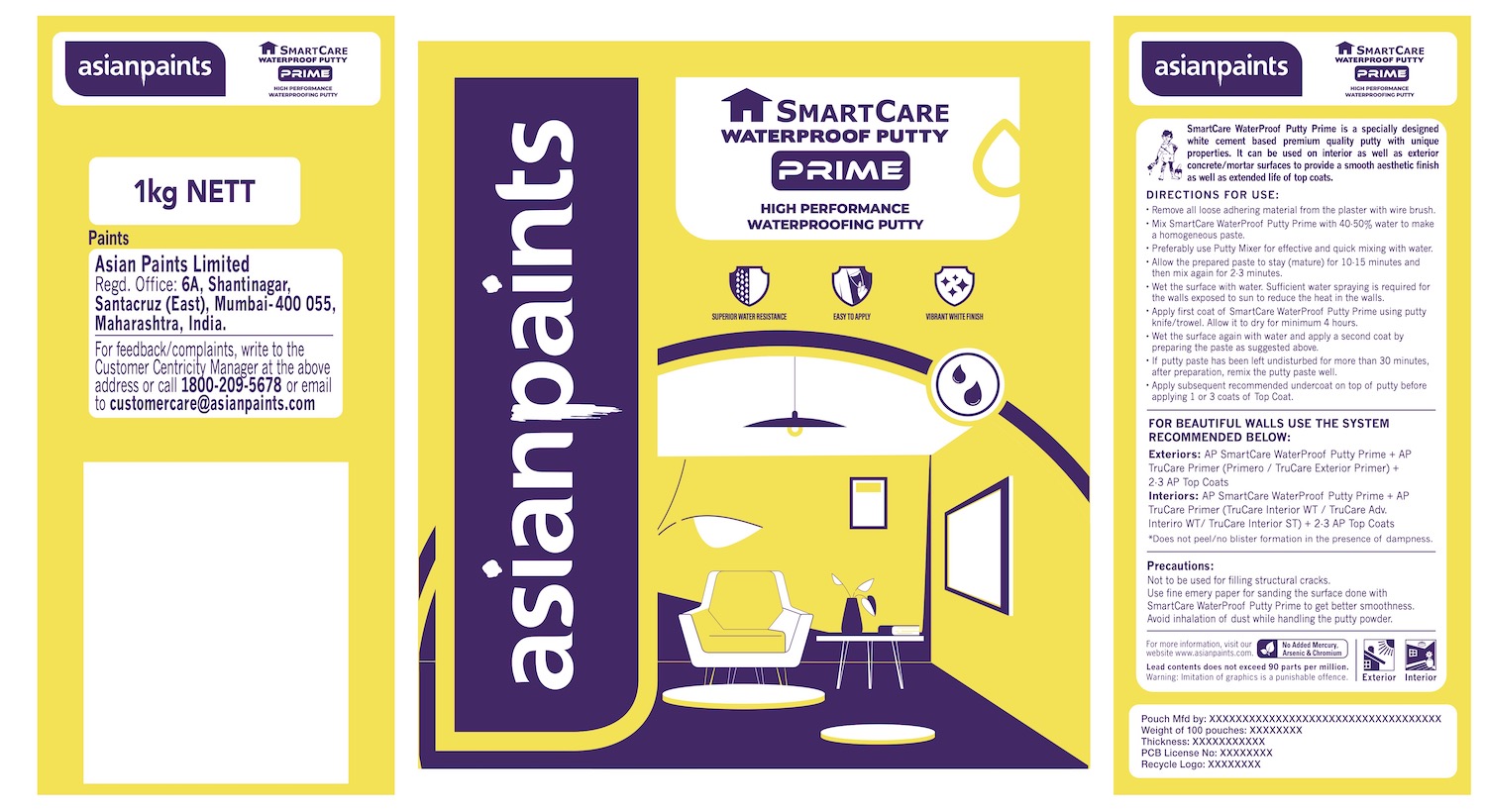 Asian Paints Smartcare Waterproof Putty Prime Device mark 5418779 Trademark