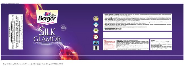 Berger Silk Glamor (20 Ltr. Can Label) Device mark 5422619 Trademark