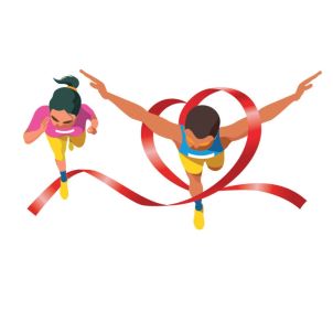 Caricature Of Boy And Girl Running With A Ribbon Device mark 5828328 Trademark