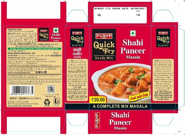 Pushp Brand Quick Fry Ready Mix Shahi Paneer Masala Device mark 5970998 Trademark
