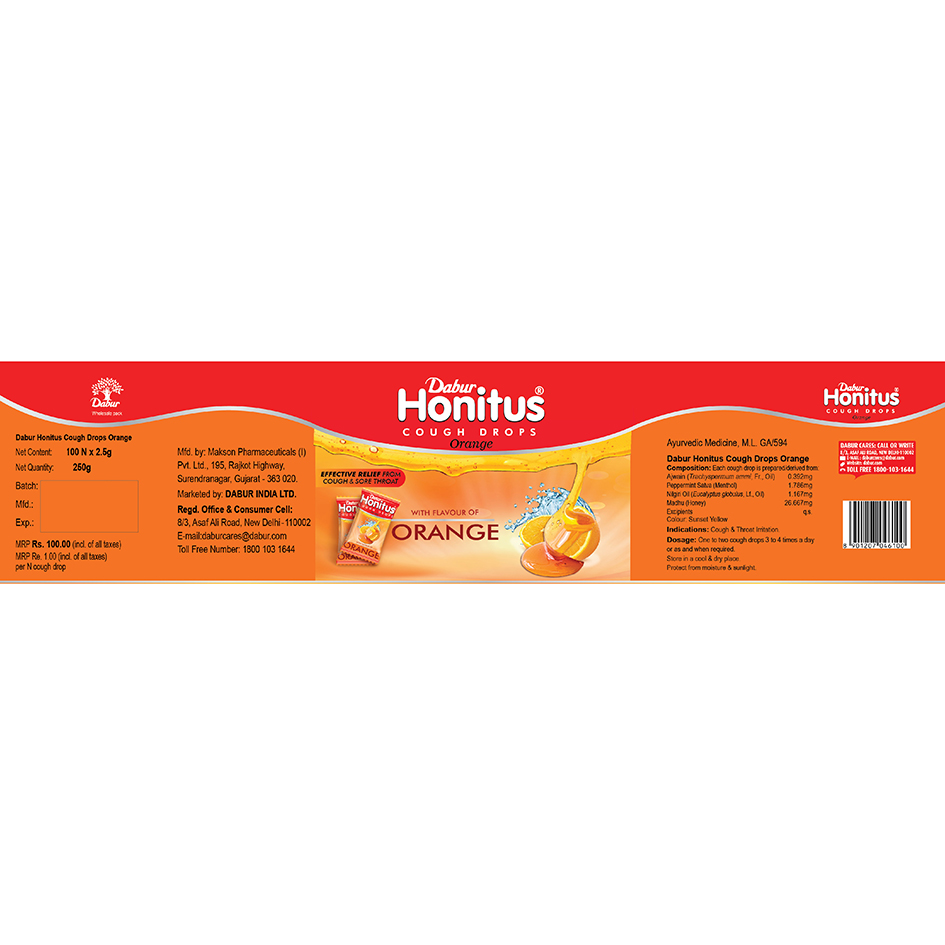 Dabur Honitus Cough Drops Orange Device mark 5997246 Trademark