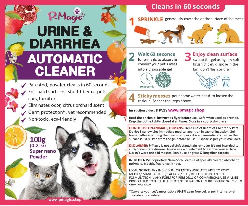 1. P-magic Urine & Diarrhea Automatic Cleaner With Photo Of Pats (logo) Device mark 5807462 Trademark