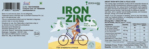 Zeroharm Iron With Zinc And Folic Acid (label) Device mark 6119092 Trademark