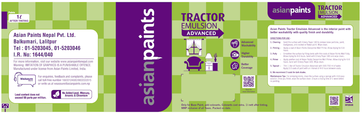 Asian Paints Tractor Emulsion Advanced Device mark 6210388 Trademark
