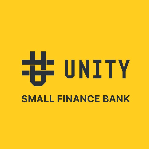 Letter U With Horizontal Lines Alongwith Unity Small Finance Bank On A Yellow Background Device mark 6394892 Trademark