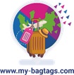 Www.my-bagtags.com With Device Suitcase, A Hat, An Airplane And A World Map Device mark 6426371 Trademark