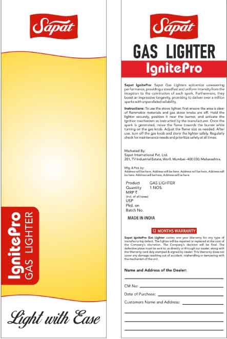 Sapat Gas Lighter Device mark 6436593 Trademark