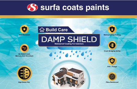 Surfa Coats Paints Build Care Damp Shield (label) Device mark 6853834 Trademark