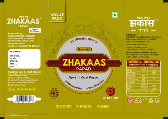 Zhakaas Ajwain Rice Papad Device mark 7361784 Trademark