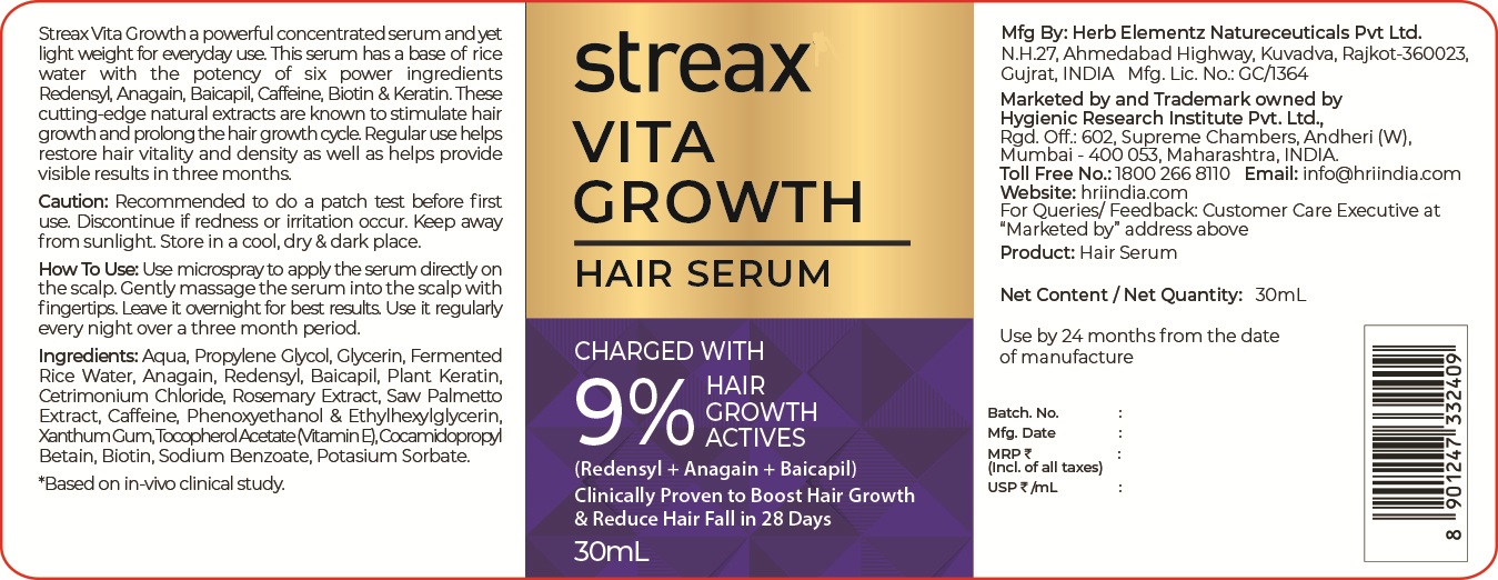 Streax Vita Growth Hair Serum In Stylised Fonts Device mark 7428151 Trademark