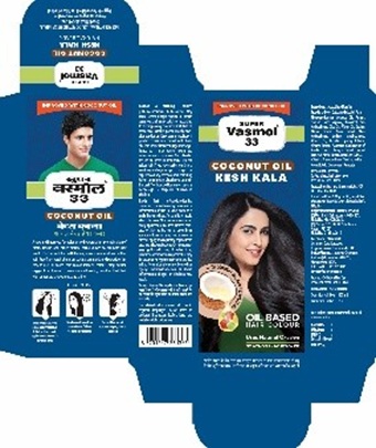 Super Vasmol 33 Coconut Oil Kesh Kala In Stylised Fonts Device mark 7428152 Trademark