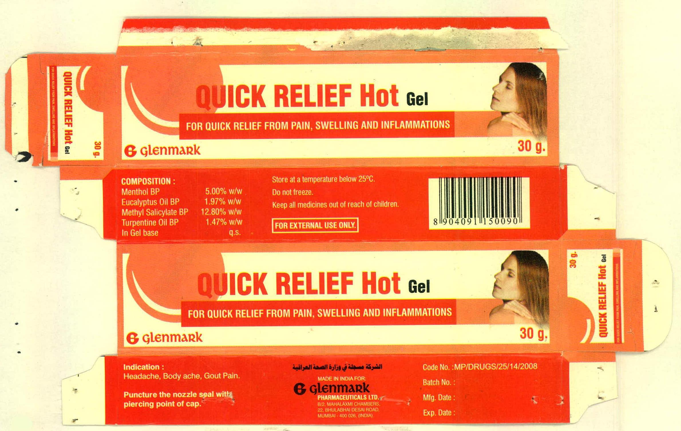 Quick Relief Hot Gel 30 Gm Device mark 2077932 Trademark