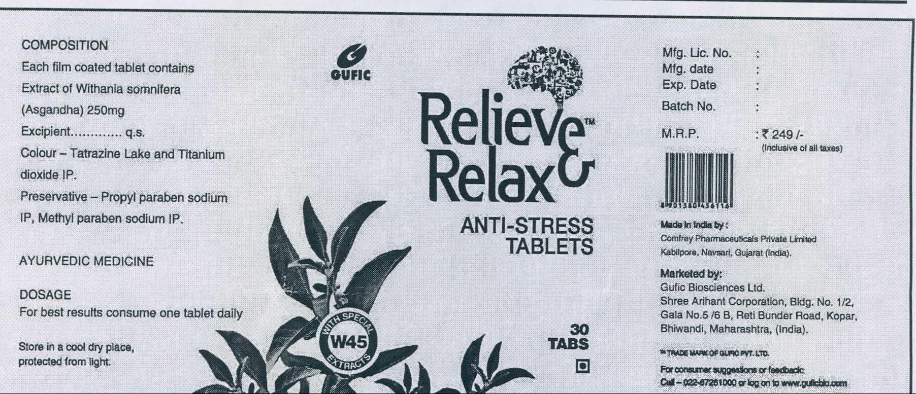 Relieve & Relax Anti-stress Tablets Device mark 2167951 Trademark