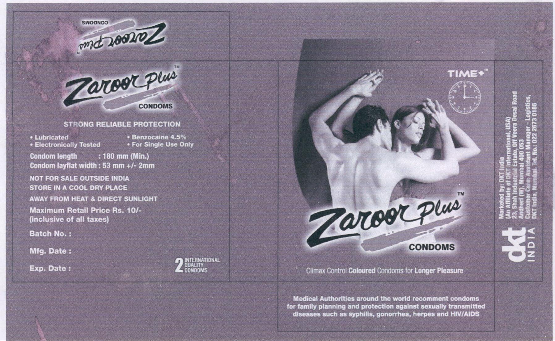 Zaroor Plus Condoms Device mark 2118788 Trademark