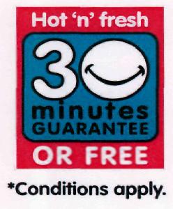 30 Minutes Guarantee Or Free (label) Device mark 2146166 Trademark