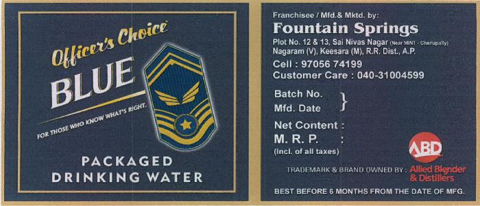 Officer's Choice Blue (device Of Flap) Device mark 2425109 Trademark