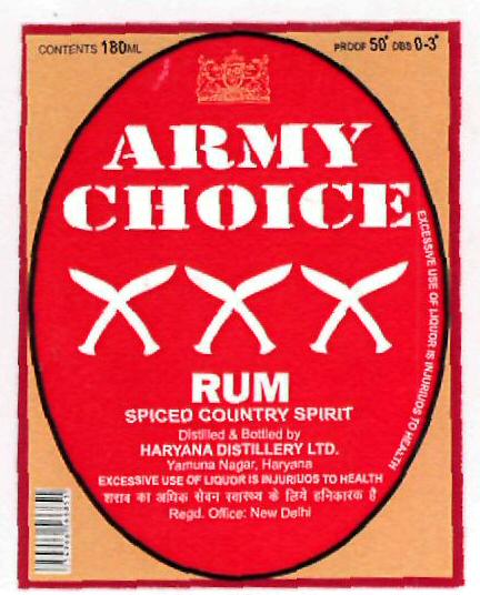 Army Choice Xxx Rum (label) Device mark 2197662 Trademark