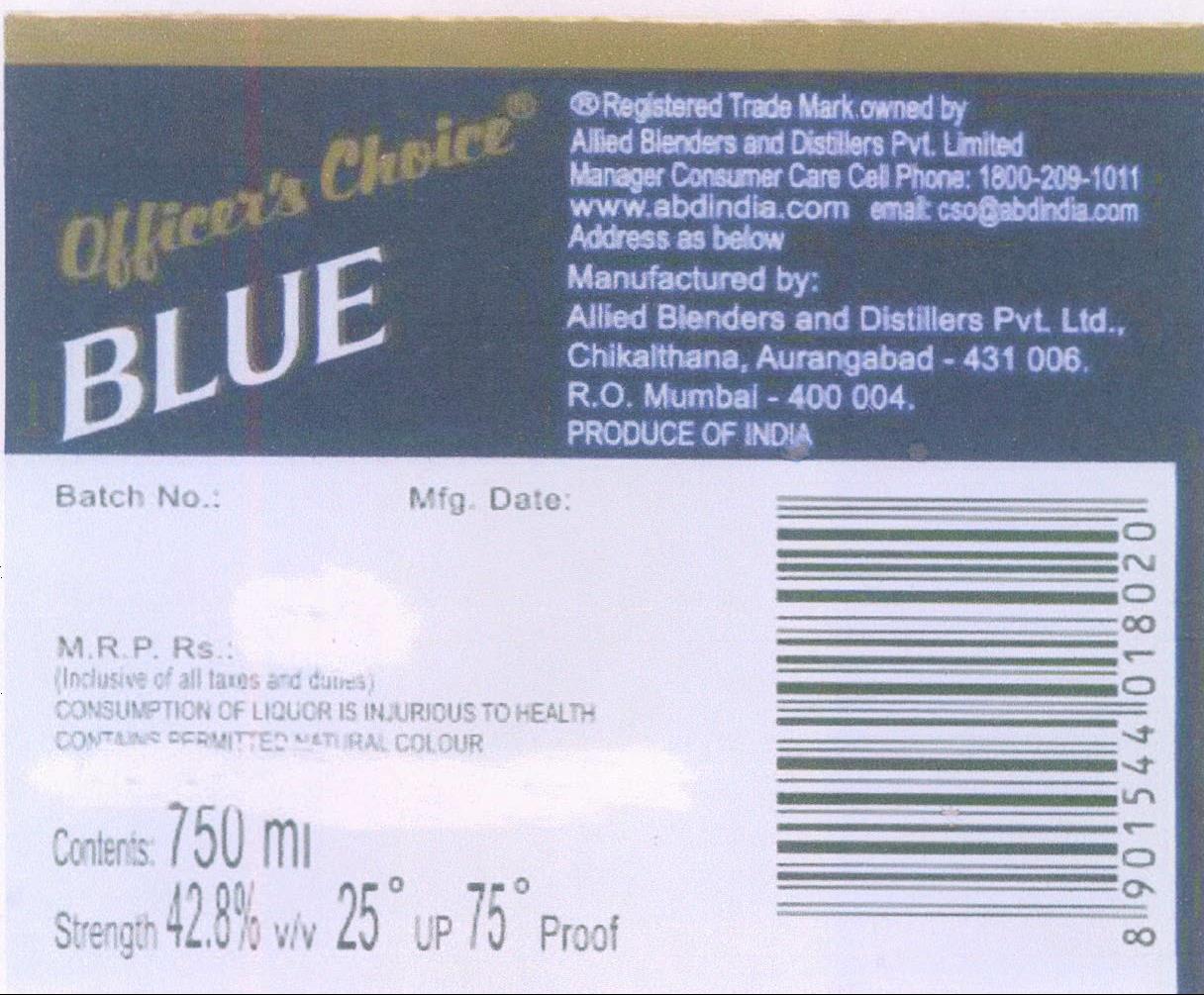 Officers Choice Blue Device mark 2159742 Trademark