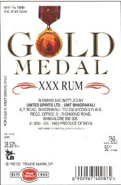 Gold Medal Xxx Rum Device mark 1627063 Trademark
