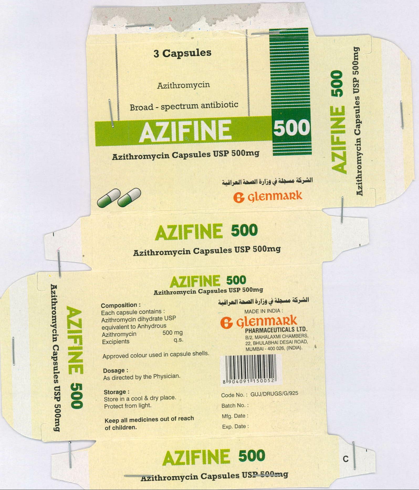 Azifine 500 Mg Capsule Device mark 2077942 Trademark