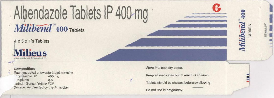 Milibend 400 Tablets (label) Device mark 1364839 Trademark