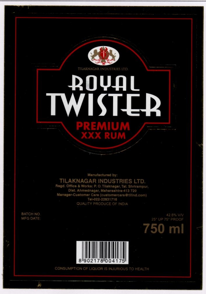 Royal Twister Premium Xxx Rum Device mark 1837525 Trademark