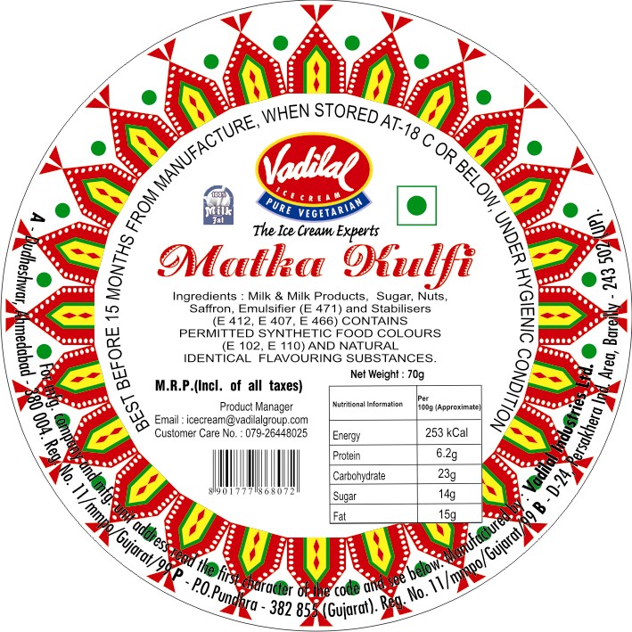 Vadilal Matka Kulfi Label Device mark 2079379 Trademark
