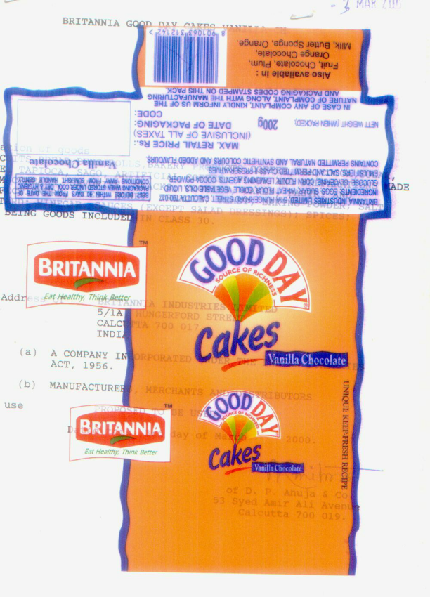 Britannia Good Day Cakes Vanilla Chocolate (label) Device mark 907541 Trademark