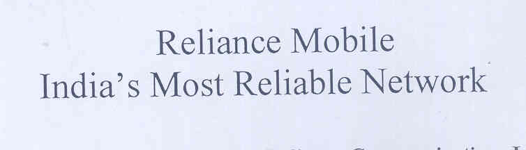 Reliance Mobile India"s Most Reliable Network (label) Device mark 1773500 Trademark