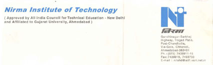 Nirma Institute Of Technology (label) Device mark 1033110 Trademark