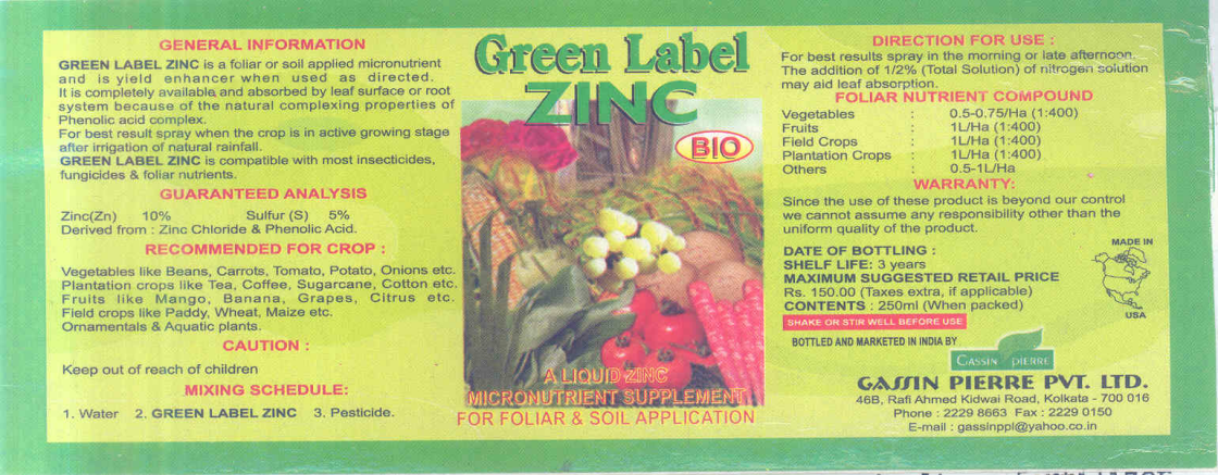 Green Label, Zinc (label) Device mark 1590665 Trademark