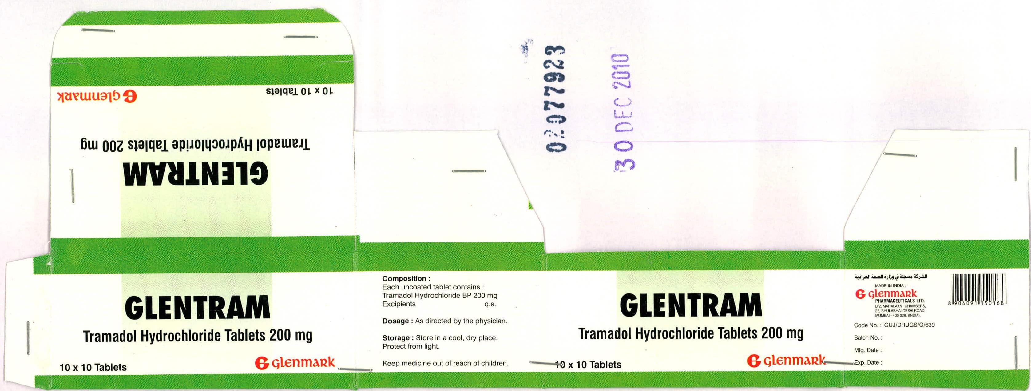 Glentram 200 Mg Tablets Device mark 2077923 Trademark