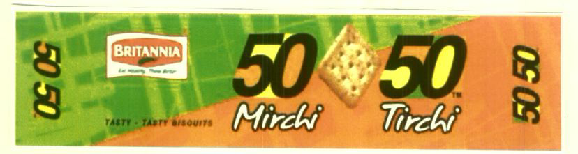 Britannia 50 50 Mirchi Tirchi (label) Device mark 1446570 Trademark