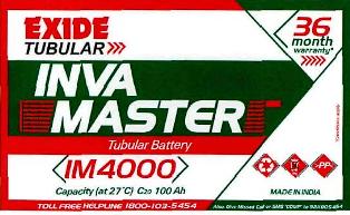 Exide Tubular Invamaster Im4000(label) Device mark 2815804 Trademark