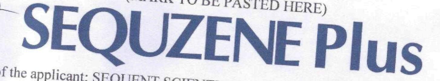 Sequzene Plus (logo) Device mark 1730556 Trademark