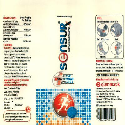 Sensur Soothing Pain Reliever Spray Device mark 2703960 Trademark