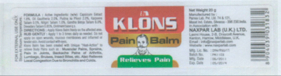 Klons Pain Balm Device mark 2186288 Trademark
