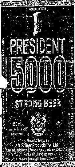 President 5000 Strong Beer(lable) Device mark 1270056 Trademark